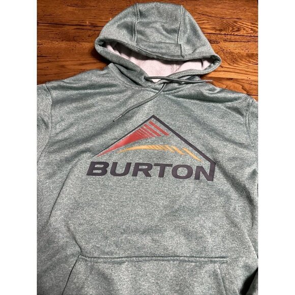 Burton Pullover Hoodie Logo Mountain Mens Size Small Green Thumb Holes A63 - Picture 2 of 6